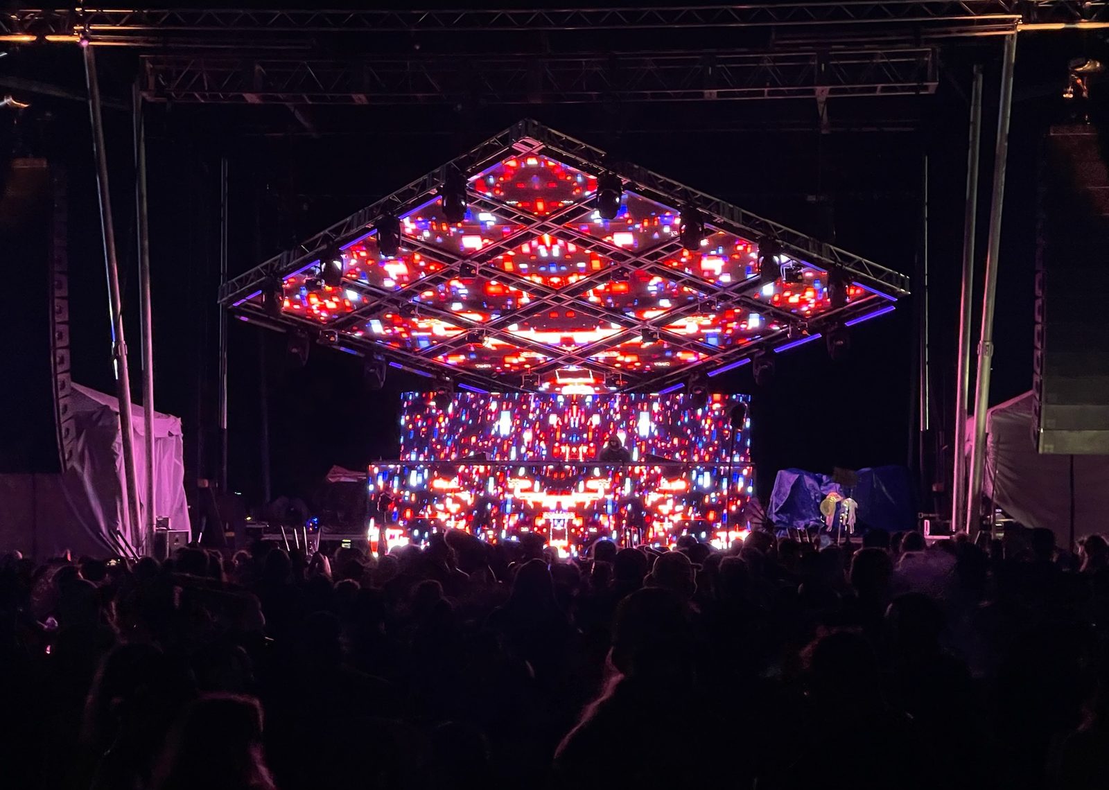 Arena LED cube and lighting rig overhead