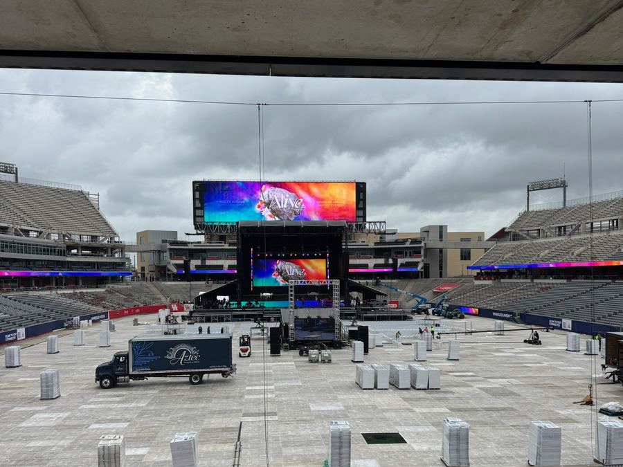 Stadium stage and LED wall in an empty bowl