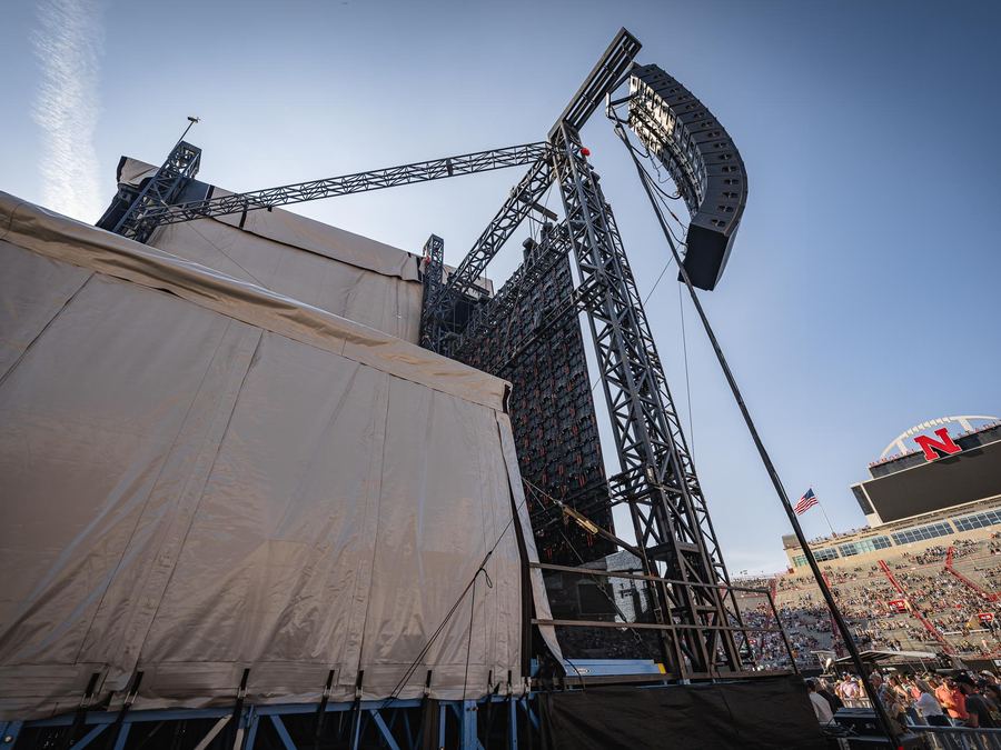 Stage rigging backstage in a stadium