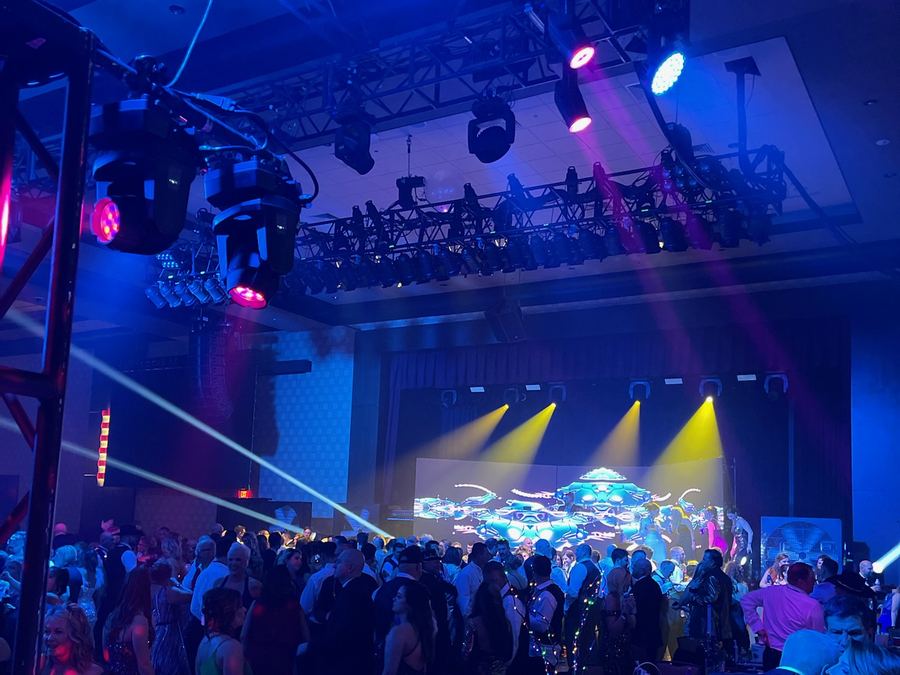 Club crowd in blue light