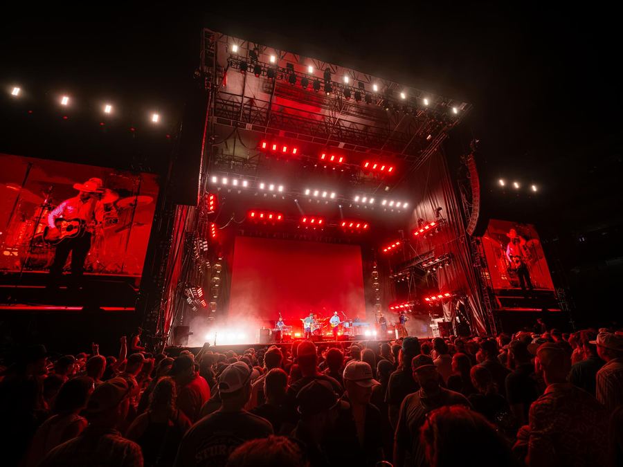 Stage in a deep red wash
