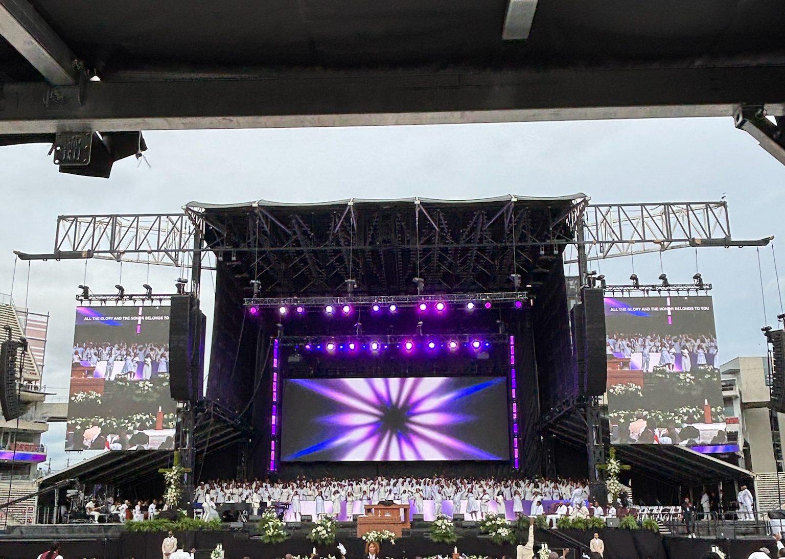 Auditorium stage with a projection screen