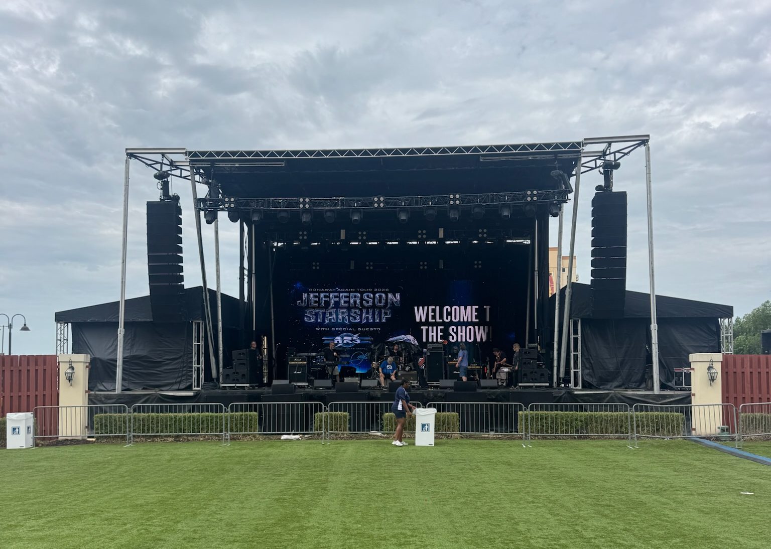 Stage build on a stadium field