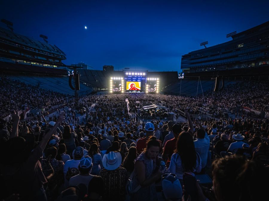Stadium crowd at blue hour