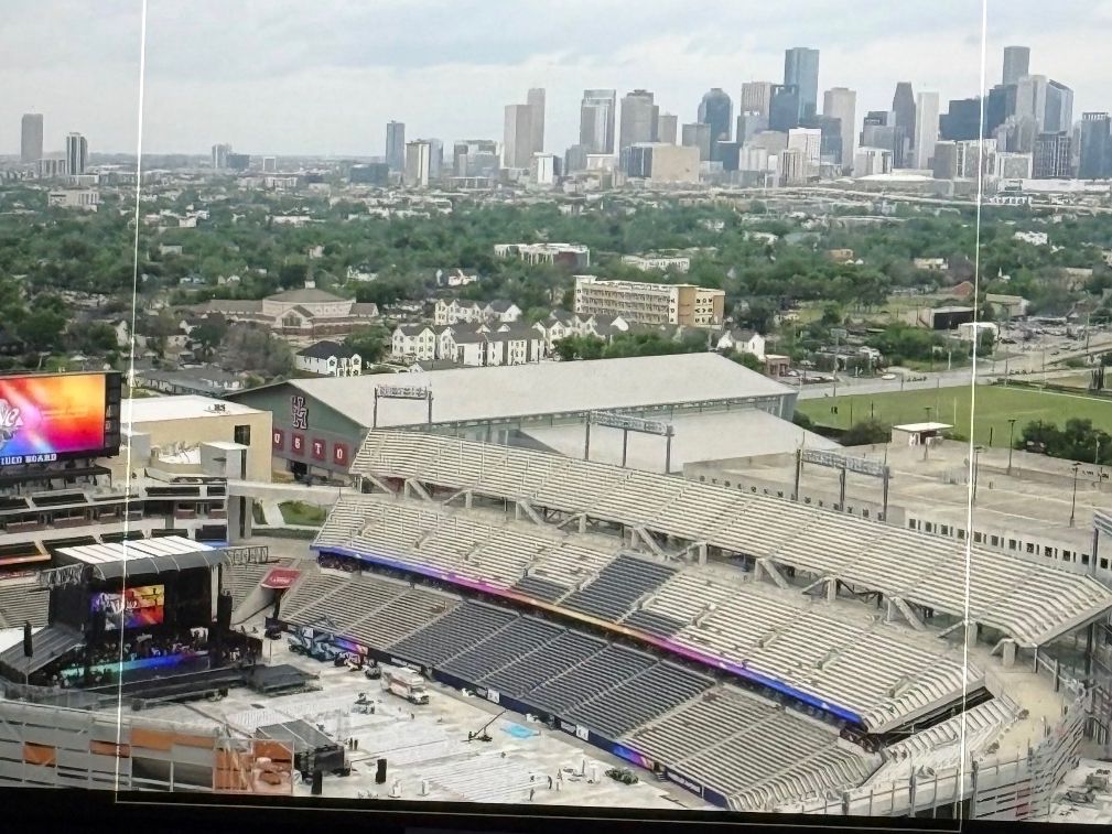 Aerial view of stadium LED video